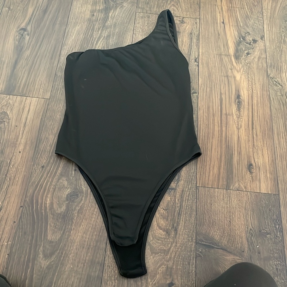 Black one shoulder bodysuit